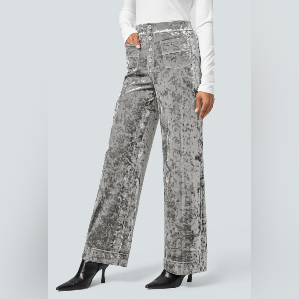 HALARA High Waisted Pockets Straight Leg Velvet Casual Pants
